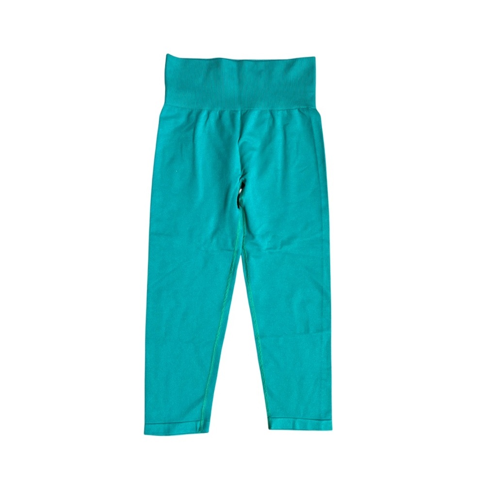 ACX active Teal Blue Seamless Ribbed Cropped Leggings Soft Stretchy Fabric